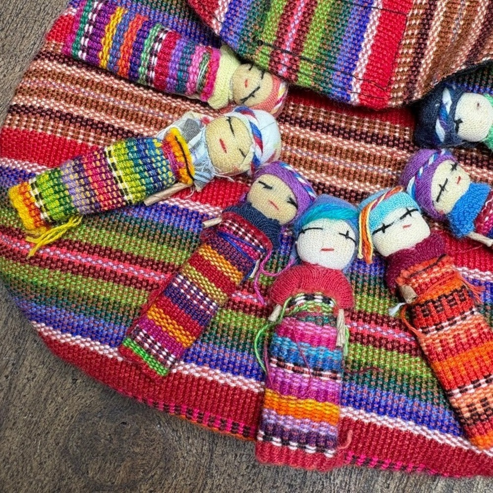 Vintage Guatemalan Worry Doll Purse Colorful Woven Bohemian Folk Mini Crossbody - Picture 3 of 10